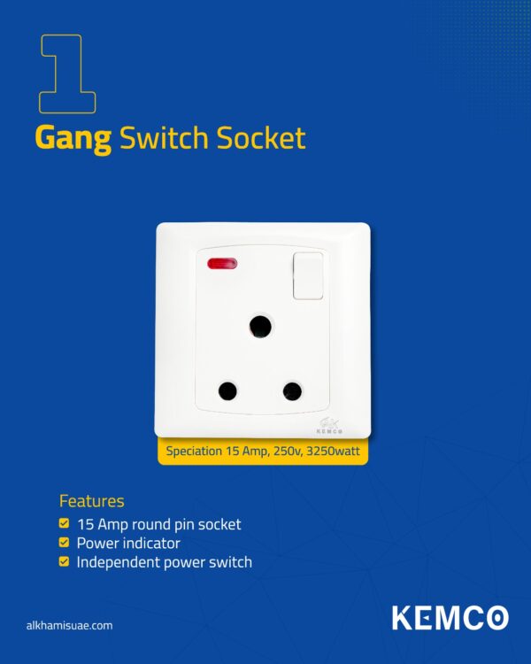 15 Amp 1 Gang Switch Socket With Light