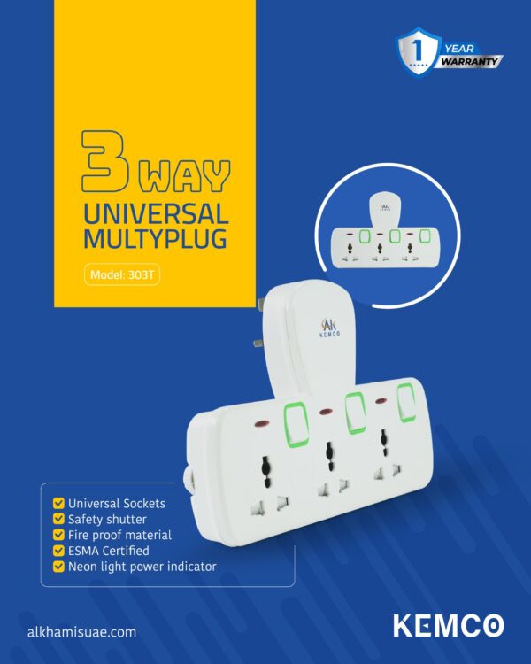 3 Way Multi Adaptor Plug with Ak-303T