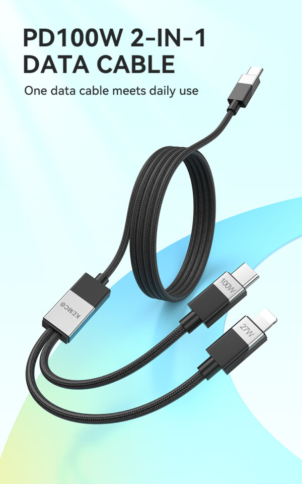 Kemco 2-in-1 100W PD Data Cable – Type-C to Type-C & Lightning