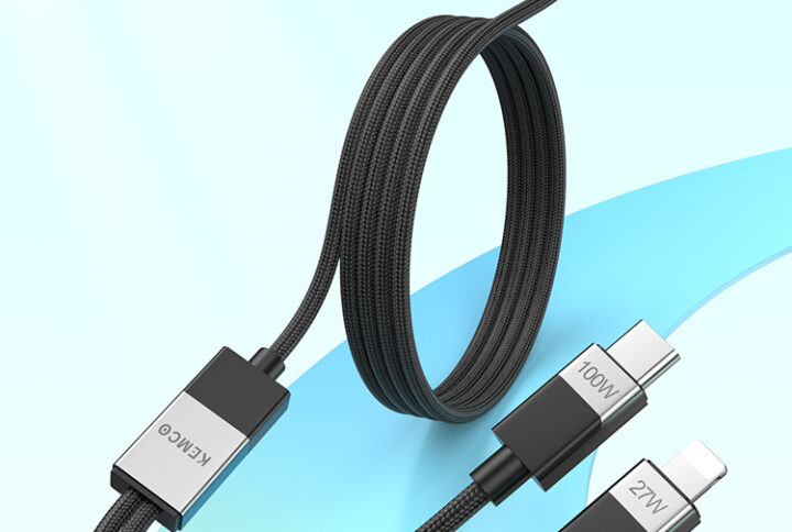 Kemco 2-in-1 100W PD Data Cable – Type-C to Type-C and Lightning